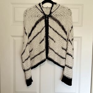 Free People black and white mixed knit zip up cardigan US women's size large